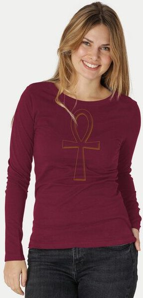 Peaces.bio - handbedruckte Biomode Bio-Damen-Langarmshirt "Ankh"