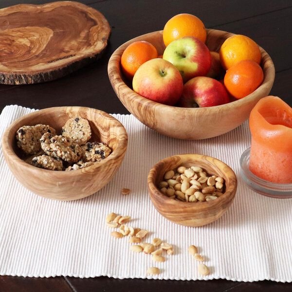 NATUREHOME 3er Set Schalen Olivenholz Ø ca. 22 - 16 - 10 cm