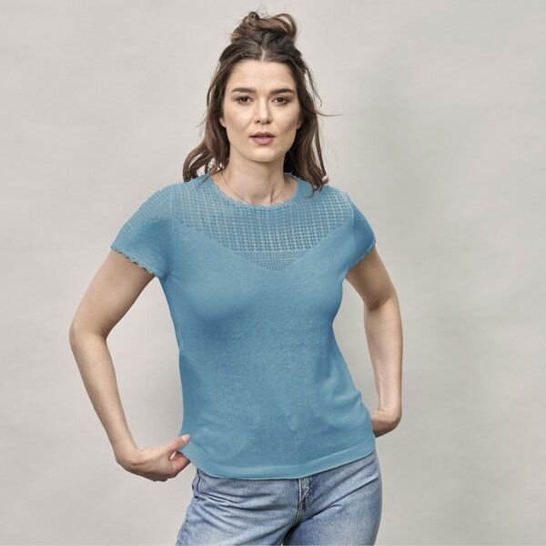 Kokon Zwo Pullishirt mit transparenter Strickstruktur 55% Leinen, 45% Baumwolle (kbA)