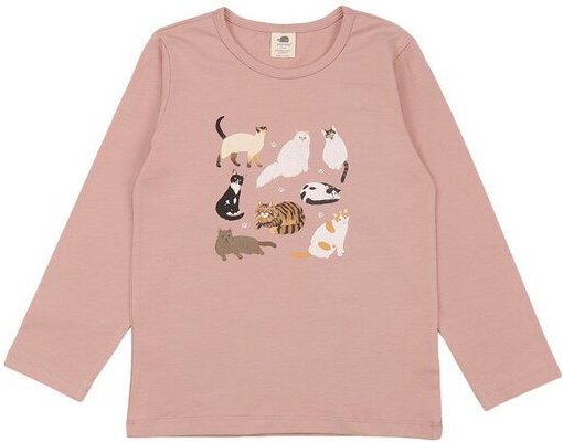 Kinder Langarmshirt GOTS zertifiziert – Bio-Baumwolle, Rosa mit Katzenmotiv, weich & bequem, alltagstauglich, gut kombin...