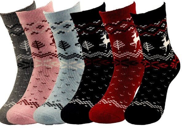 Bruno Barella Winter Thermo Socken aus Alpakawolle mit Elch-Motiv im 6er-Pack