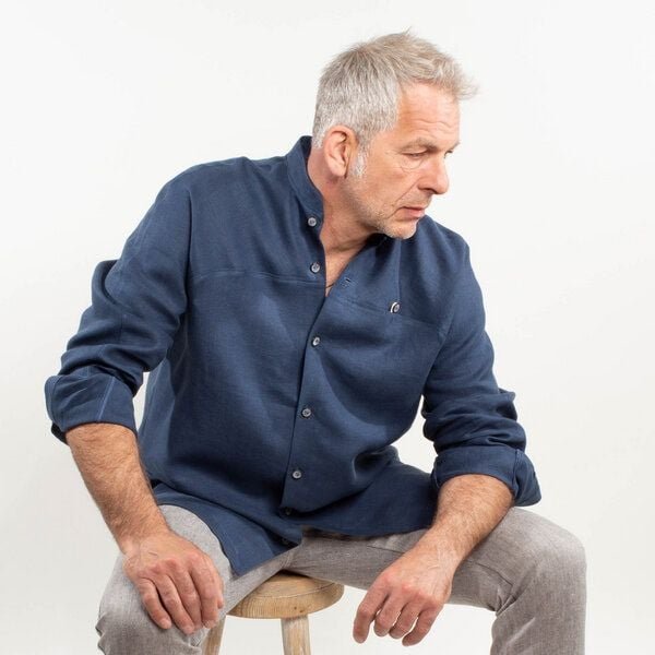 nahtur-design Leinenhemd mit Stehkragen und Raglanärmel, blau