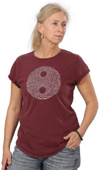 Thumbnail - Life-Tree Organic Fairwear Shirt Women "YinYang" in Washed Black/Red