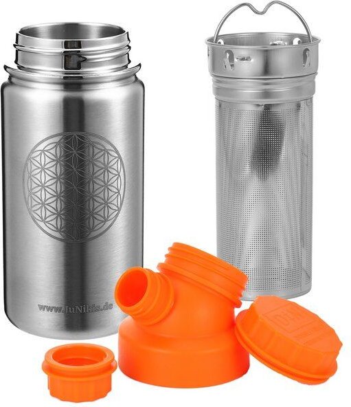 JN JuNiki's JuNiki's "Blume des Lebens" Edelstahl Trinkflasche 420ml + Teefilter