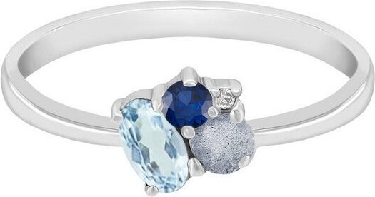 Eppi Cluster-Ring mit Aquamarin, Labradorit, Saphir und Diamant Bluma