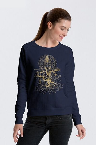 Peaces.bio - handbedruckte Biomode Bio Damen-Sweatshirt Ganesha