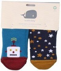 Baby Gripper-Socken Space Trip dunkelblau – Walkiddy, GOTS-zertifizierte Bio-Baumwolle, 95% Bio-Baumwolle 5% Elasthan, r...