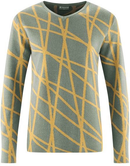 HempAge V-Kragen Pullover mit Muster Hanf/Biobaumwolle