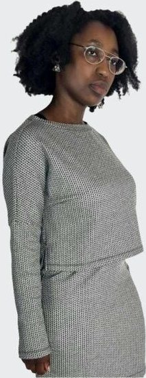 LUMEN organic Pullover CROPPED Struktur hellgrau