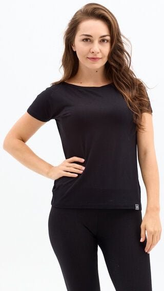 Thumbnail - Bluse Fine – Viscose mit Elasthan – T-Shirt Rundhalsausschnitt – Schwarz oder farbenfrohes Print KOKOworld – Fair produz...