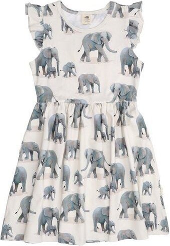 Kleinkinder Rüschenkleid mit Elefantenprint aus Bio-Baumwolle – Walkiddy