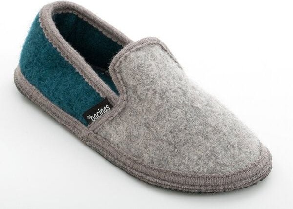 Bacinas geschlossene Hausschuhe mit grauer Borte aus 100% Wolle