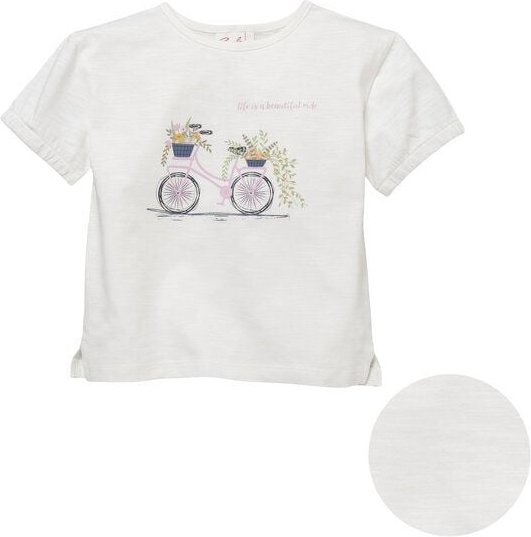 People Wear Organic Kurzarm-Shirt in weiß bedruckt mit Motiv "Blumiges Fahrrad", aus Bio-Baumwolle