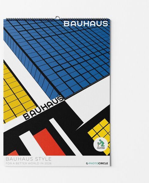 Photocircle Bauhaus Style Wandkalender für 2026 / Kunstkalender 2026 mit Vintage-Bauhaus Designpostern