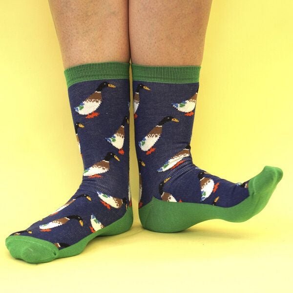 Fräulein Prusselise Ente Socken blau grün bunt gemustert