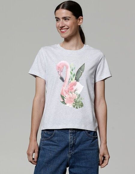watapparel T-Shirt Frauen Flamingo mit Blumen