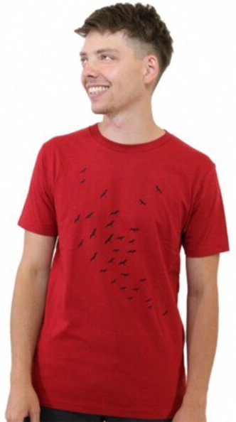Spangeltangel T-Shirt "Vogelschwarm", bedrucktes Herrenshirt, Siebdruck, Bio-Baumwolle