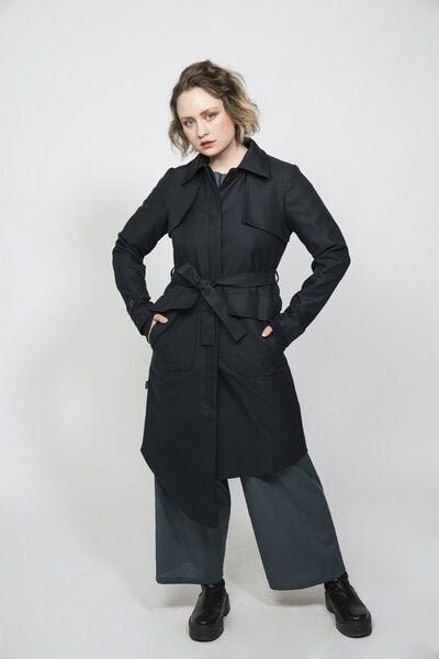 ein garten Studios asymetrischer TRENCH COAT / DUSTY TEAL BLACK