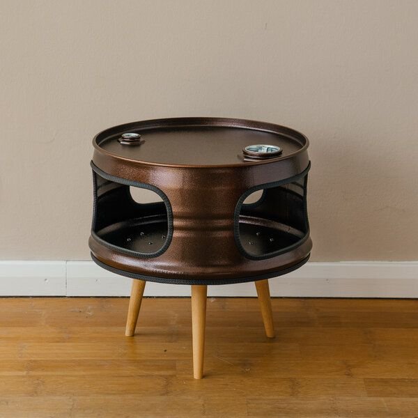 Lockengelöt Little Betty - Deckel mit Ausguss - Nachttisch / Couchtisch aus einem Ölfass