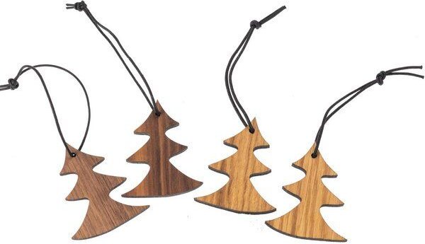 ReineNatur Christbaumanhänger 4er-Set Tannenbaum 2 x Nussbaum & 2 x Eichenholz