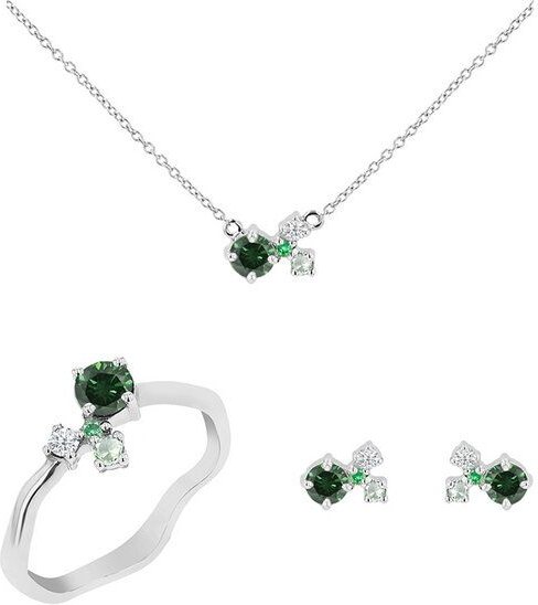Thumbnail - Eppi Cluster Schmuckset mit grünen Diamanten und Edelsteinen Halli