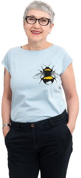 Hirschkind Fair-Trade-Frauenshirt mit Raglanärmeln "Erdhummel" - Made in Kenia - hellgrau