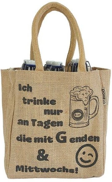 Domelo Jute Einkaufstasche, Flaschenträger mit 6 Fächer. 100% Vegane Bierflaschenträge