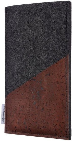 flat.design Handyhülle EVORA braun (diagonal) für Fairphone Korktasche - 100% Wollfilz - dunkelgrau
