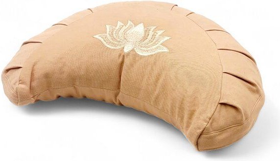 BAGHI Meditationskissen Halbmond pastellige Farben Lotus Bestickung - aus Bio-Baumwolle kbA zertifiziert Sitzhöhe 14 cm