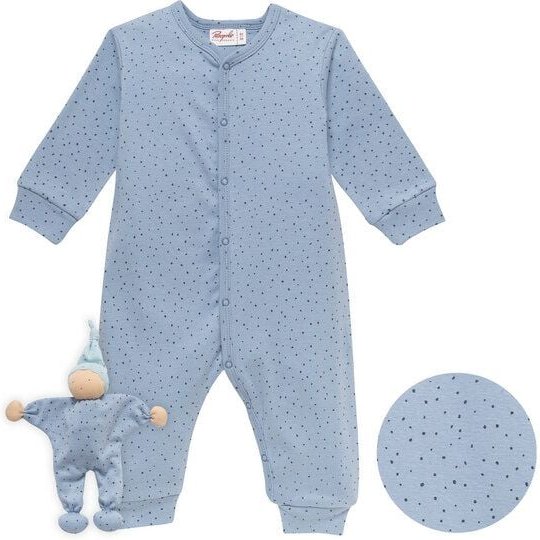 People Wear Organic Langarm Overall und Püppchen, Set, blau, "Tupfen", Bio-Baumwolle