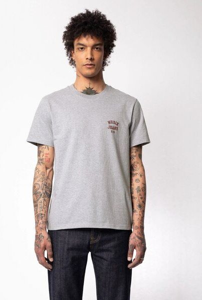 Nudie Jeans Herren T-Shirt "Roy Logo" - Grey Melange