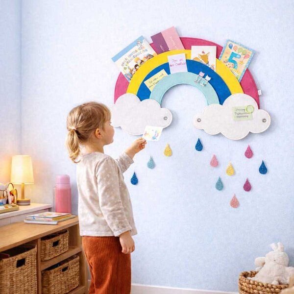 Regenbogen mit Wolken-Pinnwand zum Stecken & Pinnen für Kinderzimmer von RÅVARE