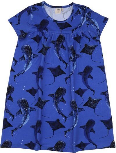 Baby Kleid GOTS zertifiziert Bio-Baumwolle Blau Wal-Print Kurzarm bequem „Wale & Rochen“ – Walkiddy