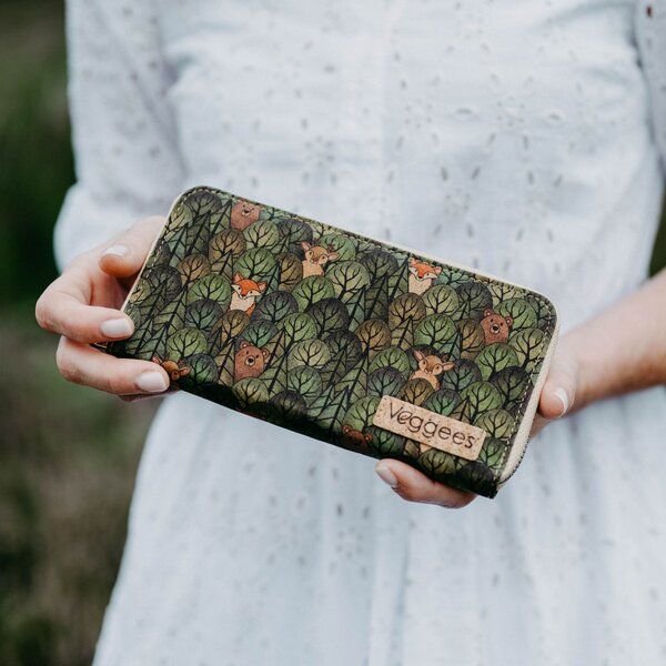 Veggees Große Damen Geldbörse aus Kork Vegan & Zero Waste | Wildlife