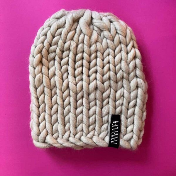 PANAPUFA Handgestrickte Chunky Beanie – 100 % Merinowolle