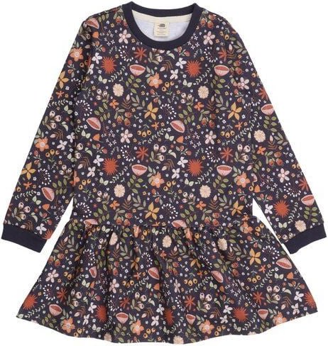 Thumbnail - Walkiddy - Fancy Flowers Sweat Kleid Grau, Öko-Fair-Trade, GOTS-Zertifizierte Bio-Baumwolle, Mädchen-Kleid