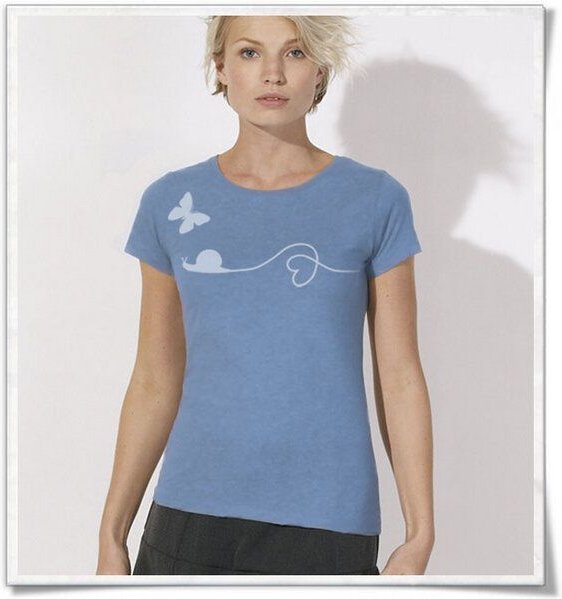 Picopoc Schnecke & Schmetterling T-Shirt für Frauen in Blau