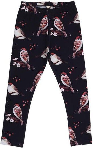 Kinder Leggings GOTS-zertifiziert aus Bio-Baumwolle dunkel mit Spatzen-Motiv – Walkiddy