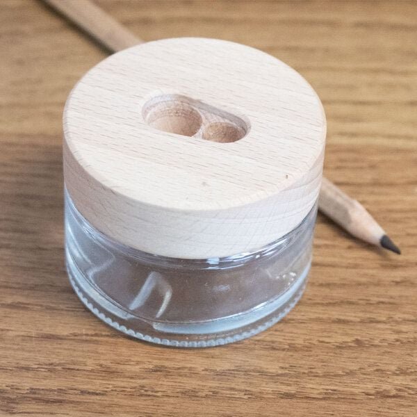 4betterdays Doppelspitzer aus Glas mit Buchenholzdeckel | für 2 Stiftgrößen