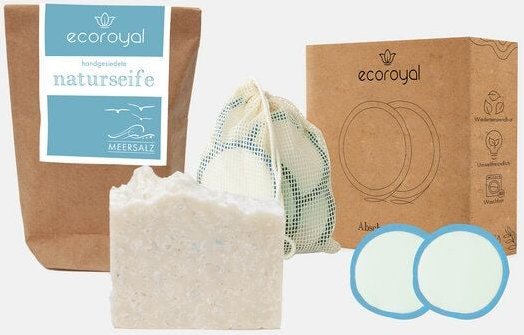 Ecoroyal Gesichtsreinigungs-Set I 10 Abschminkpads Blau + Gesichtsseife