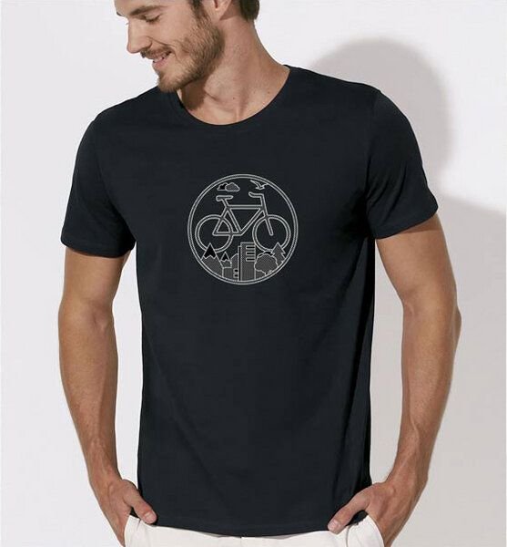 Picopoc Fahrrad / Stadt & Natur, Berge & Bäume T-Shirt in Schwarz & Weiß