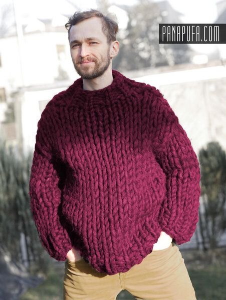 PANAPUFA 100% Wolle mehrfarbig Männerpullover Grobstrick Chunky