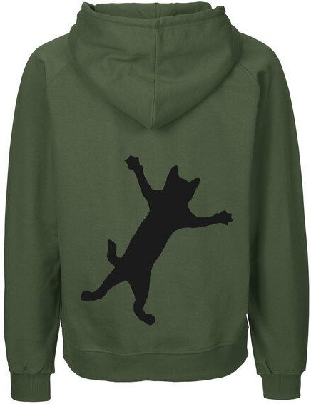 HANDGEDRUCKT "Klammerkatze" Männer Zip Hoody aus reiner Biobaumwolle (kbA)