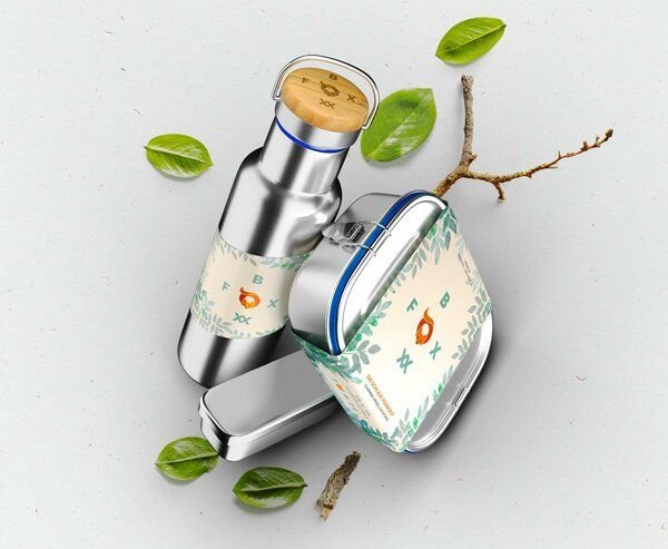 FOXBOXX ÖKO Schulset,- Edelstahl Brotdose + Flasche 0,5 Liter matt "Special"