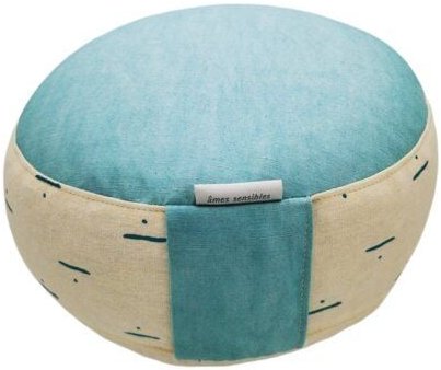 Ames sensibles Meditationskissen rund, Natur/ Türkise 30 x 16cm