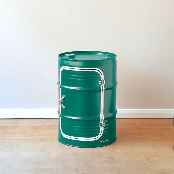 Lockengelöt Minibar mit Tür aus einem kleinen Ölfass Hamburger Ölfass, made in Hamburg.