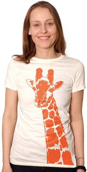 HANDGEDRUCKT "Stephanie la Girafe" Frauen-T-SHIRT von Earth Positiv Biobaumwolle