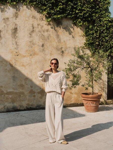 LANIUS Lochstrick Pullover aus Bio-Baumwolle