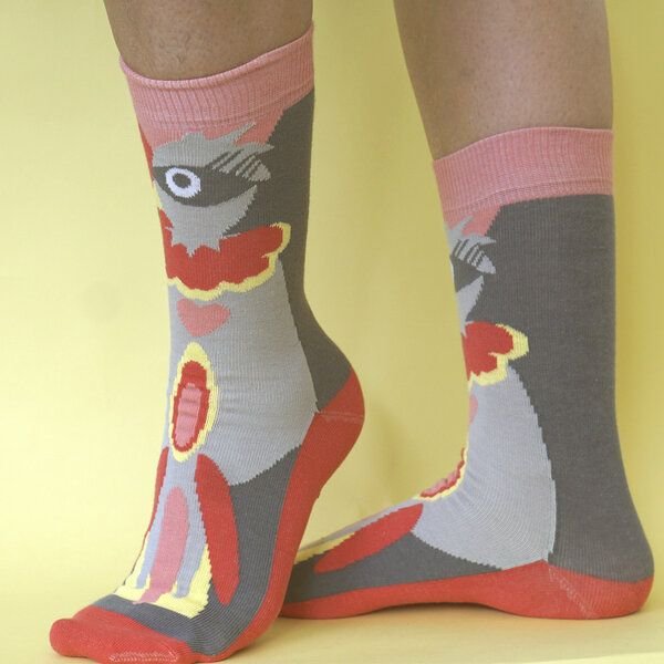 Fräulein Prusselise Paradies Vogel Socken, grau rosa, pink, bunt gemustert