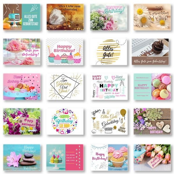 Thumbnail - Domelo 20er Set Geburtstagskarten mit Umschlag Glückwunschkarten Postkarte als Grußkarten